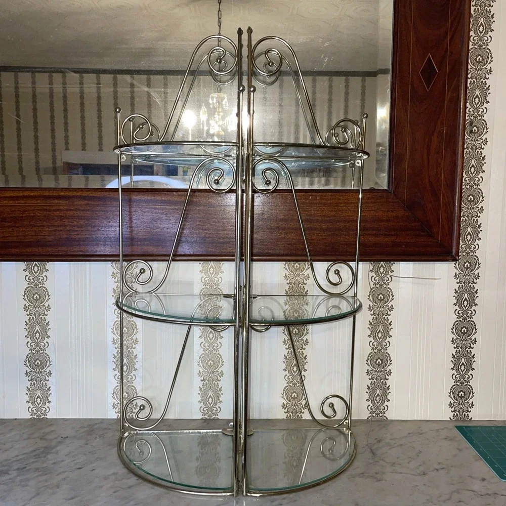 1 Vintage MCM Metal Wall Corner Shelf | 3 Shelves with Glass | 26